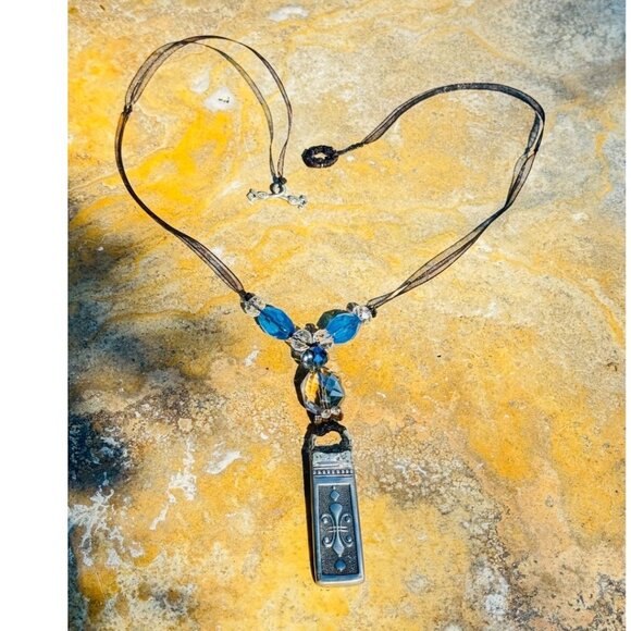 Vintage Silverware Necklace With Blue & Clear Beads Pendant - Picture 5 of 14